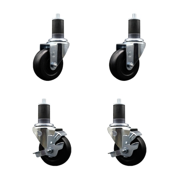 Service Caster 3.5'' SS Soft Rubber Wheel Swivel 1-5/8'' Expanding Stem Caster Set 2 Brakes, 4PK SCC-SSEX20S3514-SRS-2-TLB-2-158 - main